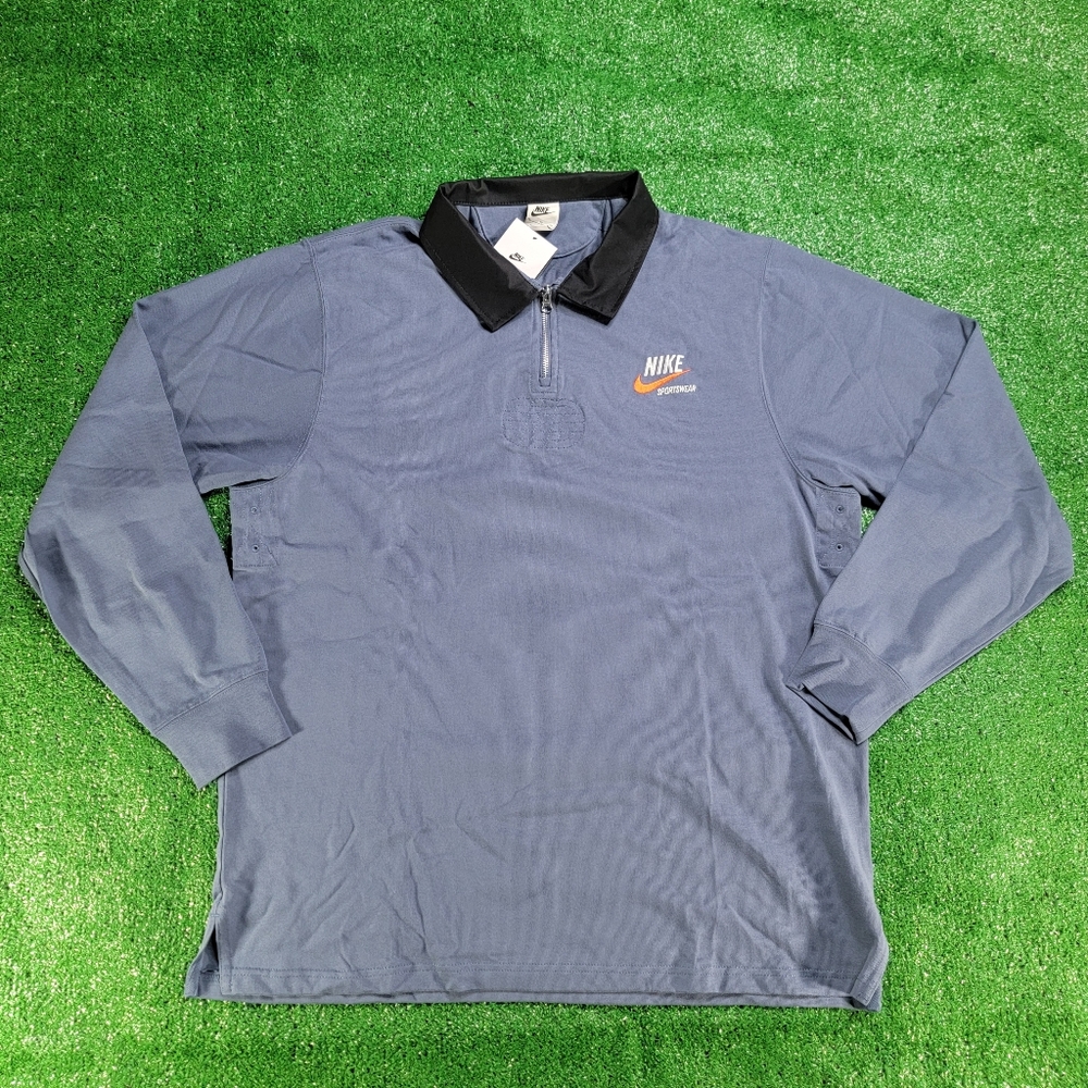 Nike Sportswear Rugby Style Long Sleeve Polo Shirt Blue Quarter Zip Men's Sz XL